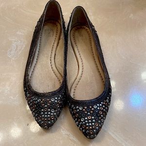 Frye brown leather flats with metallic detailing.  Sz 6M.